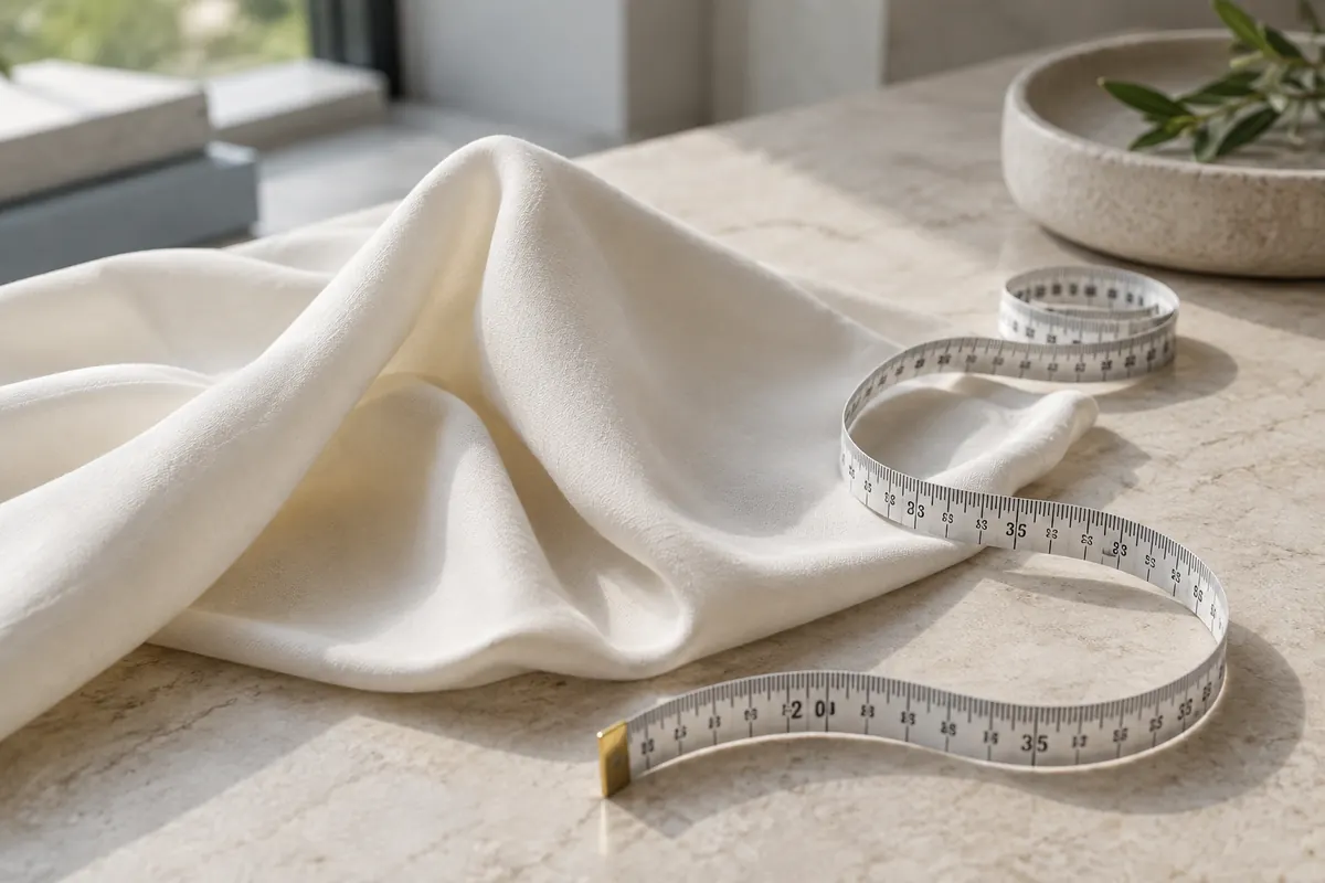 Editorial still life of fabric and a measuring tape, representing discussion of body contours and excess skin