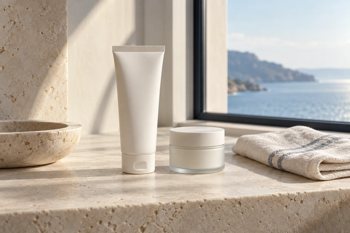 Editorial still life illustrating sun protection and skin care